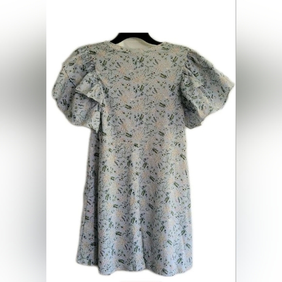 Zara Blue Floral Ruffle Sleeve A-Line T Shirt Dress Women's Size Medium - Picture 3 of 6